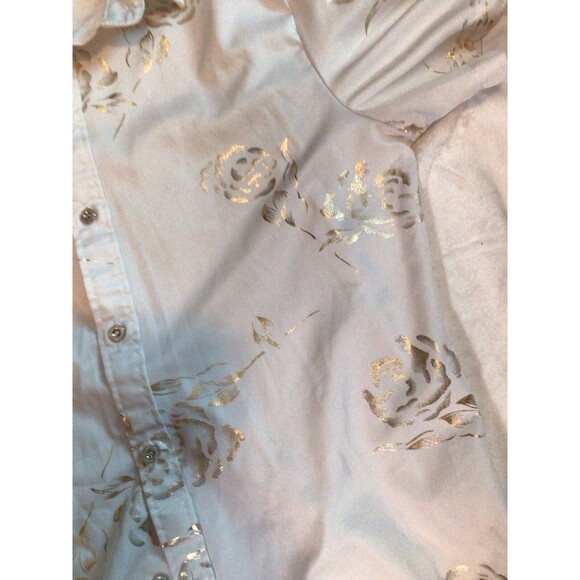 Zeroyaa Mens Small Short Sleeve Button Up White Shiny Gold Paisley Shirt - Picture 7 of 16